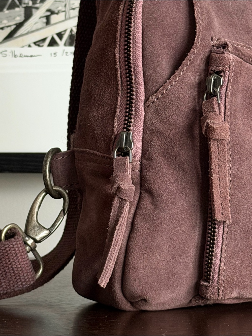 Free People Suede Sling Bag - Mauve Plum - Picture 3 of 9